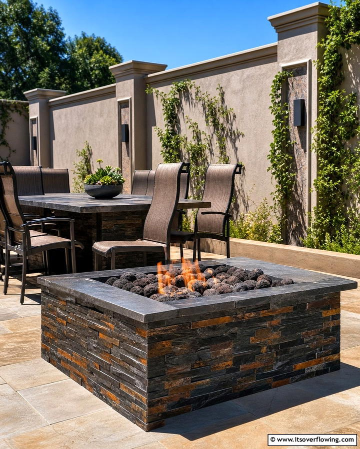 Fire Pit with Slate Rocks for a Sophisticated Look - 25 Rock Fire Pit Ideas for Outdoor Gatherings