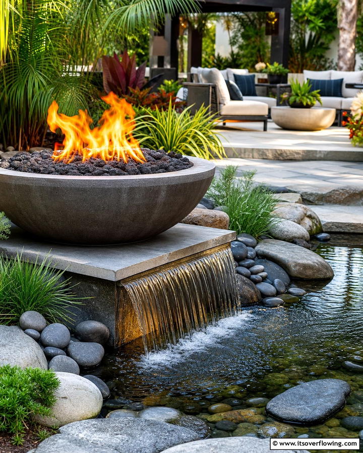 Fire Pit with Water Feature - 25 Backyard Fire Pit Ideas for Cozy Landscaping