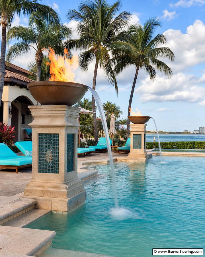 Fire and Water Bowls - 25 Pool Lighting Ideas to Illuminate Your Nighttime Swim