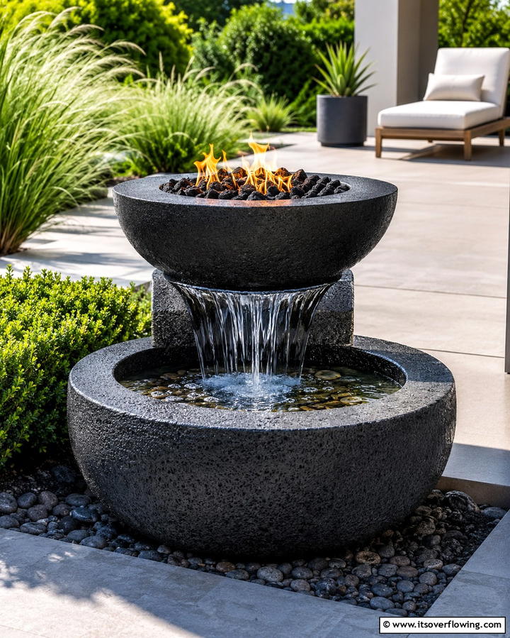 Fire and Water Feature Combination - 25 Outdoor Fireplace Ideas to Enhance Your Backyard