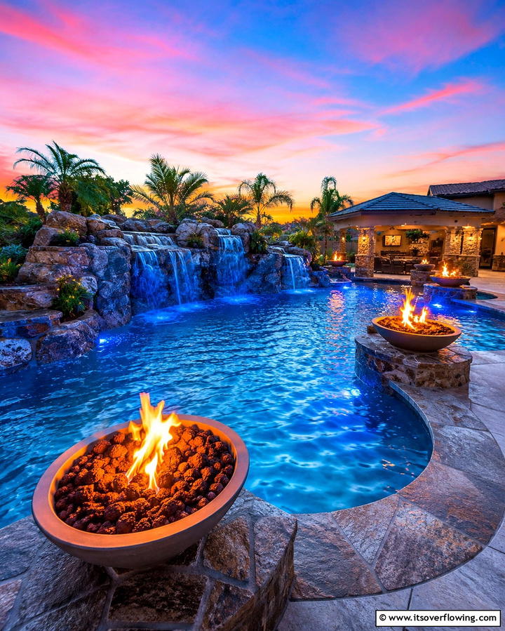 Fire and Water Lagoon Pool - 25 Lagoon Pool Design Ideas for a Tropical Backyard Retreat