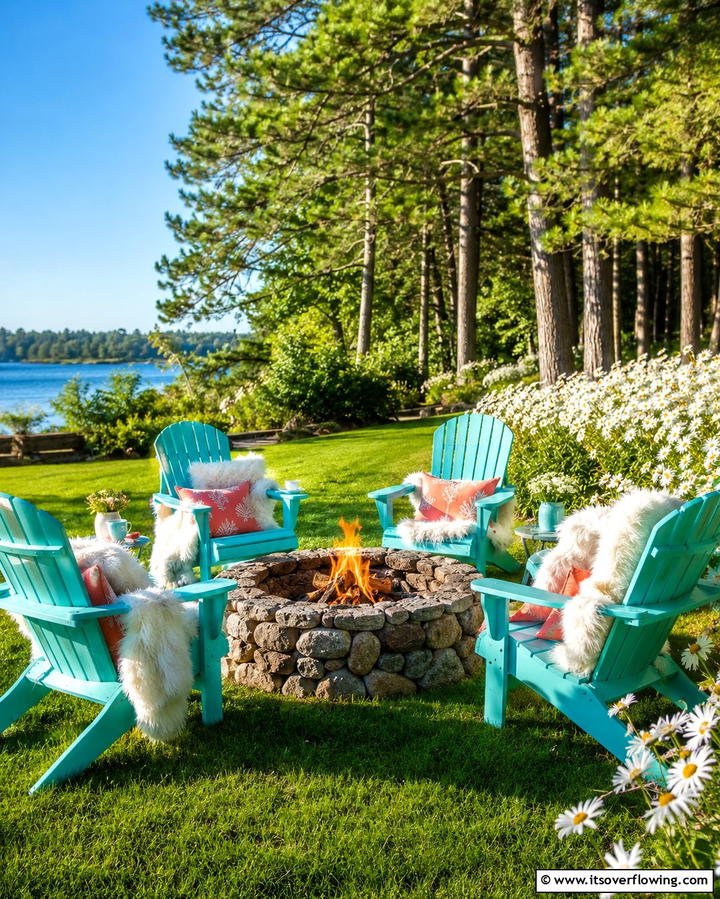 Firepit with Adirondack Chairs - 25 Patio Ideas With Firepit for Cozy Gatherings