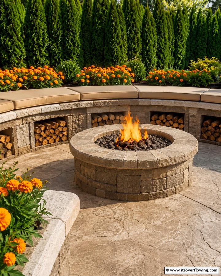 Firepit with Built In Storage - 25 Patio Ideas With Firepit for Cozy Gatherings