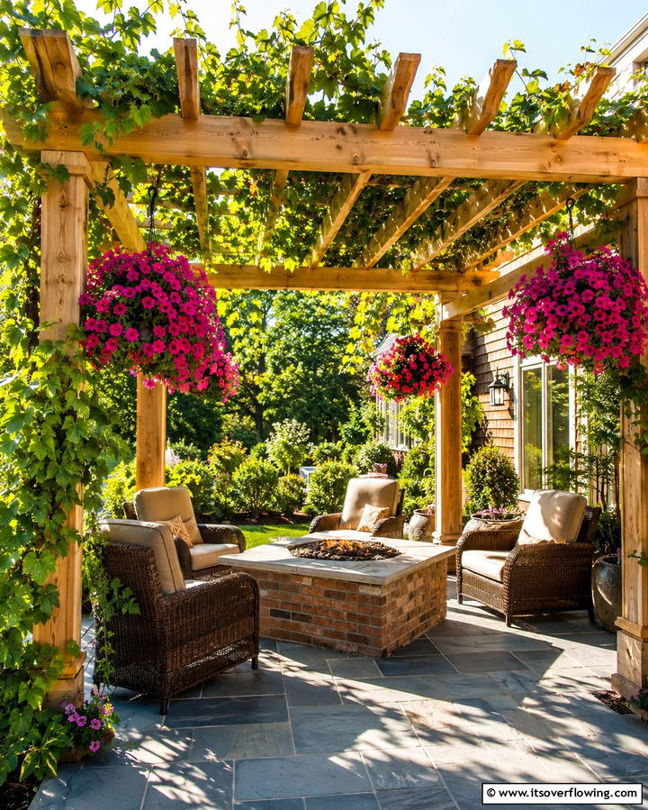 Firepit with Overhead Pergola - 25 Patio Ideas With Firepit for Cozy Gatherings