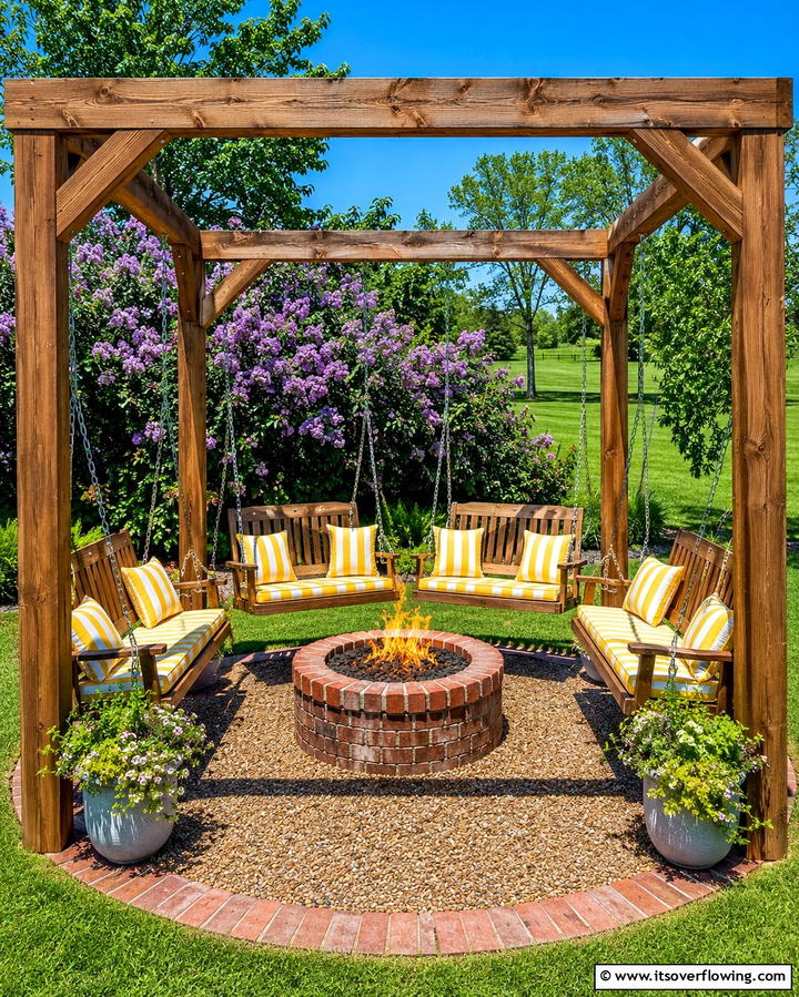 Firepit with Swing Seating - 25 Patio Ideas With Firepit for Cozy Gatherings