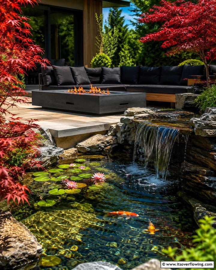 Firepit with Water Feature Integration - 25 Patio Ideas With Firepit for Cozy Gatherings