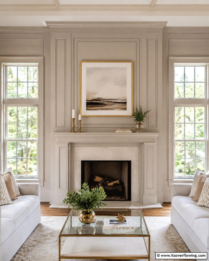 Fireplace Framed with Accent Molding - 25 Fireplace Between Windows Ideas for Cozy Homes