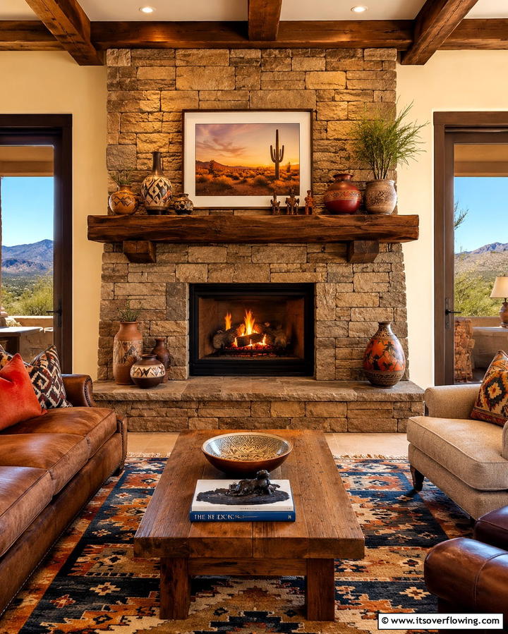 Fireplace Mantels with Southwestern Decor - 30 Warm Southwestern Living Room Decor Concepts