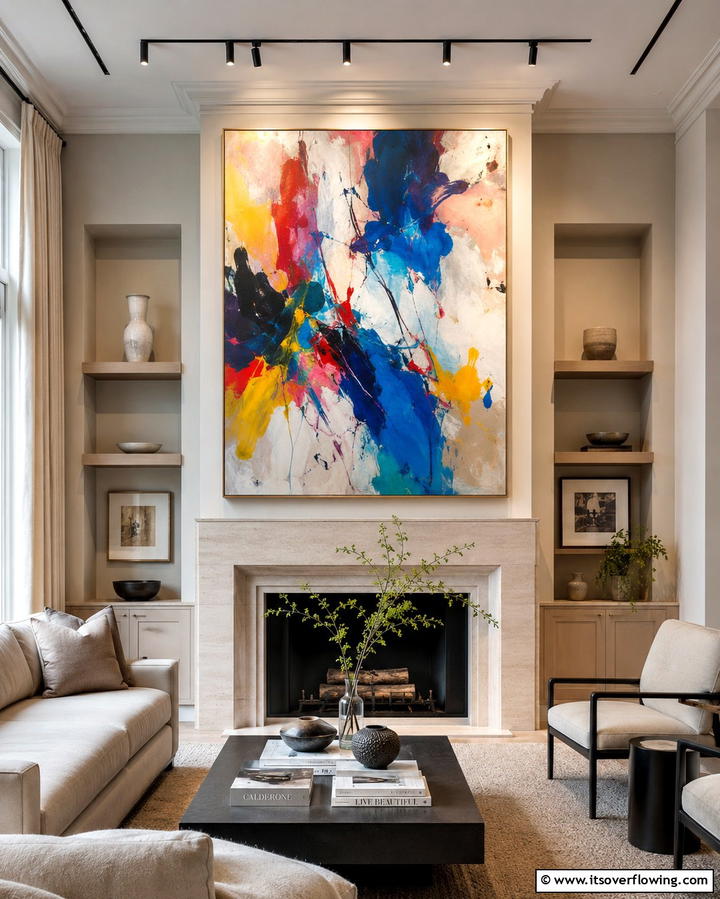 Fireplace Wall with Artwork Integration - 30 Fireplace Wall Ideas to Transform Your Living Space
