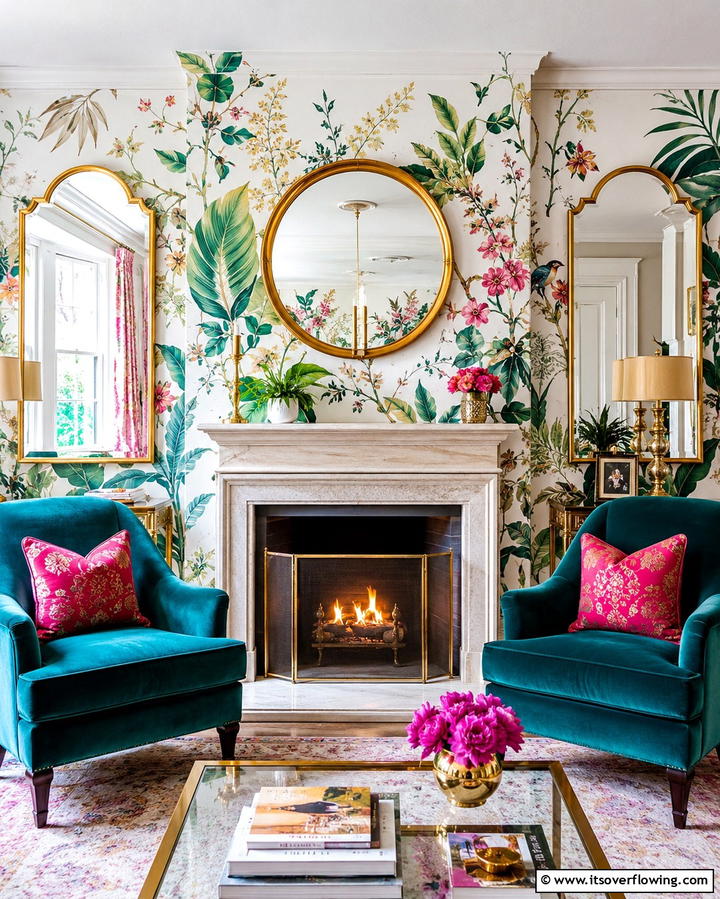 Fireplace Wall with Wallpaper - 30 Fireplace Wall Ideas to Transform Your Living Space