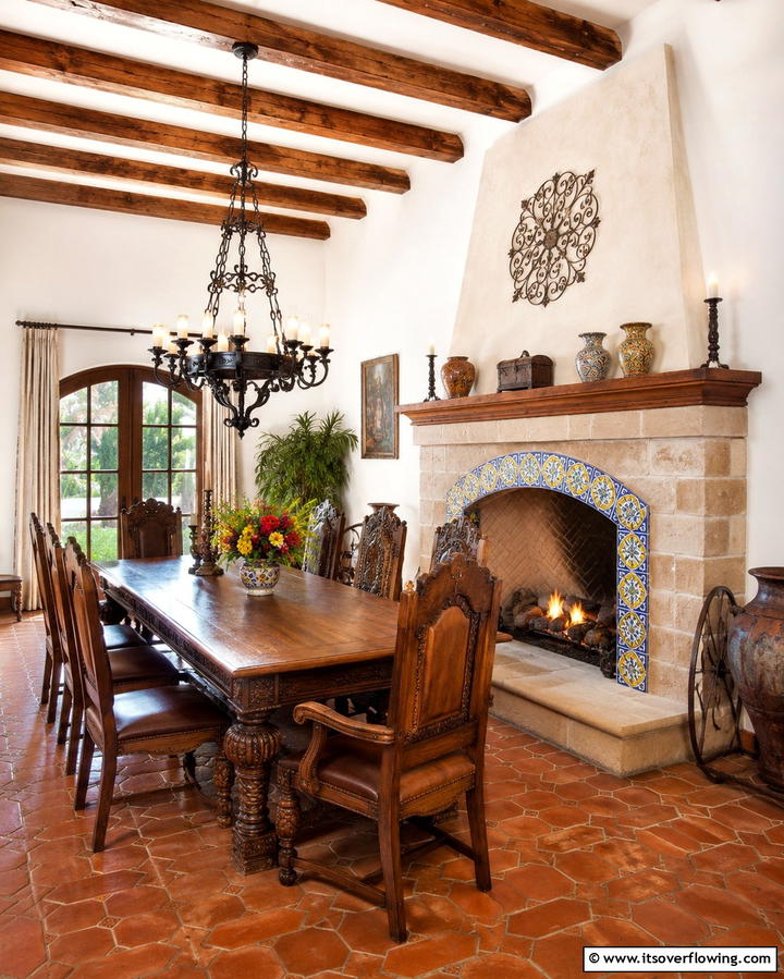Fireplace as a Focal Point - 20 Spanish Style Dining Room Ideas for a Chic Look