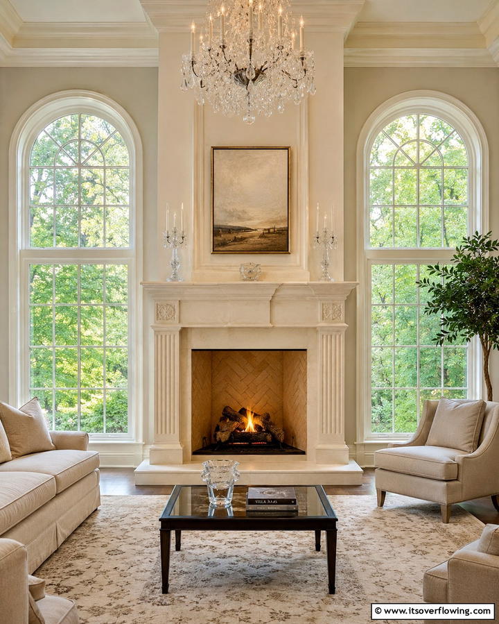 Fireplace with Arched Windows on Either Side - 25 Fireplace Between Windows Ideas for Cozy Homes