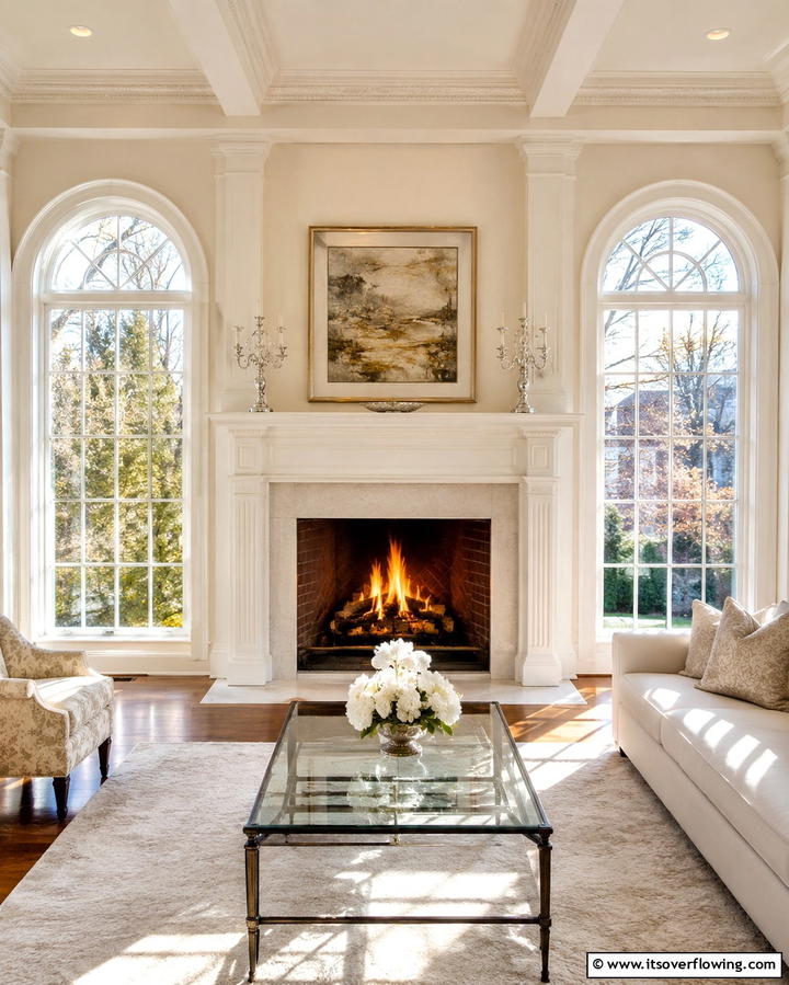 Fireplace with Arched Windows - 25 Fireplace Between Windows Ideas for Cozy Homes