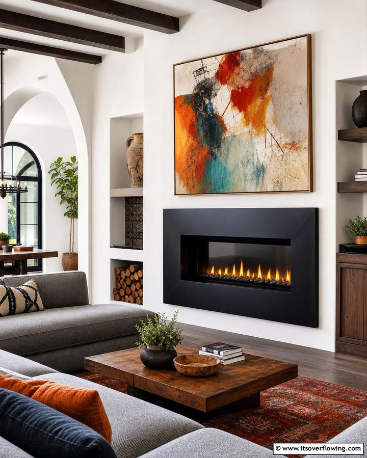 Fireplace with Bold Black Frame - 25 Spanish Style Fireplace Ideas for Cozy Living Spaces