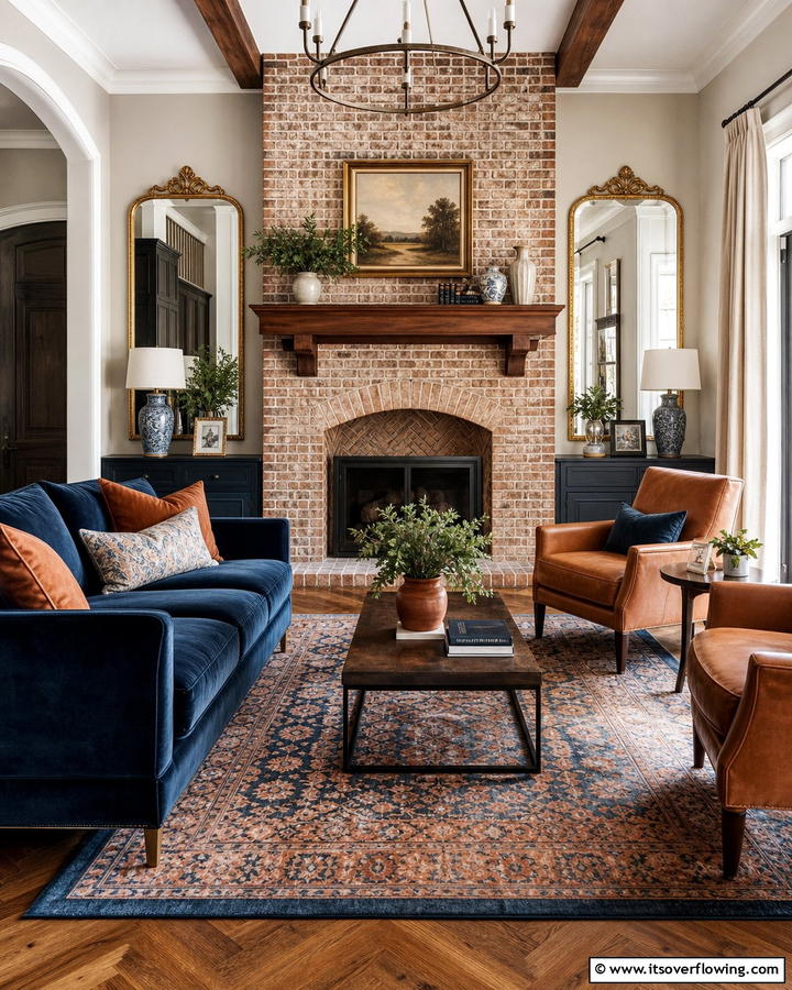 Fireplace with Brick Surround - 25 Brick Wall Living Room Ideas for a Cozy Feel
