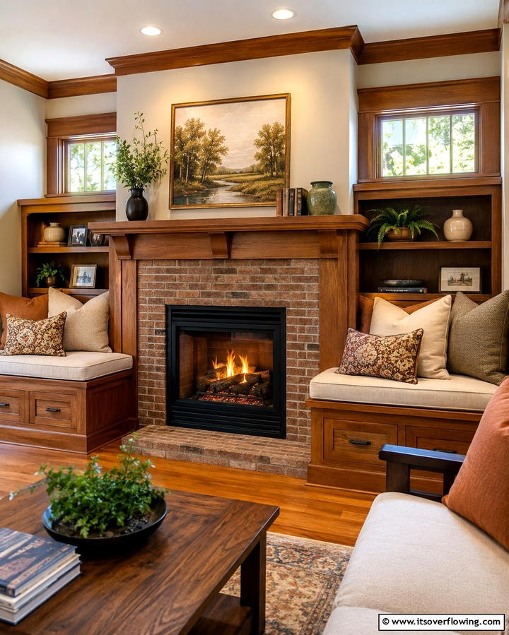 Fireplace with Built In Bench Seating - 25 Craftsman-style Fireplace Ideas- Classic & Elegant Designs