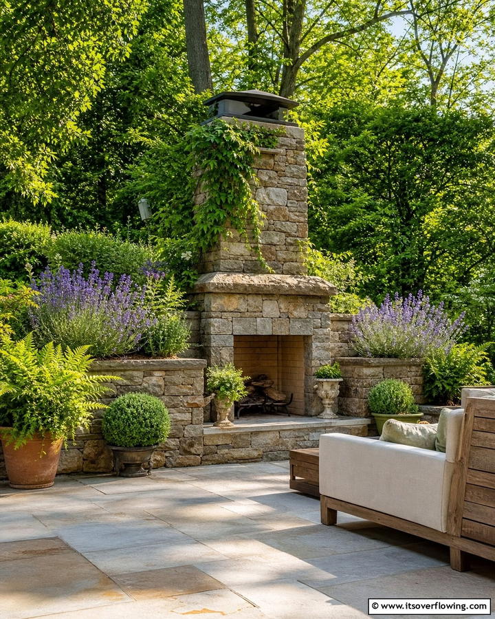 Fireplace with Built In Planters - 20 Rustic Outdoor Fireplace Ideas for Cozy Evenings