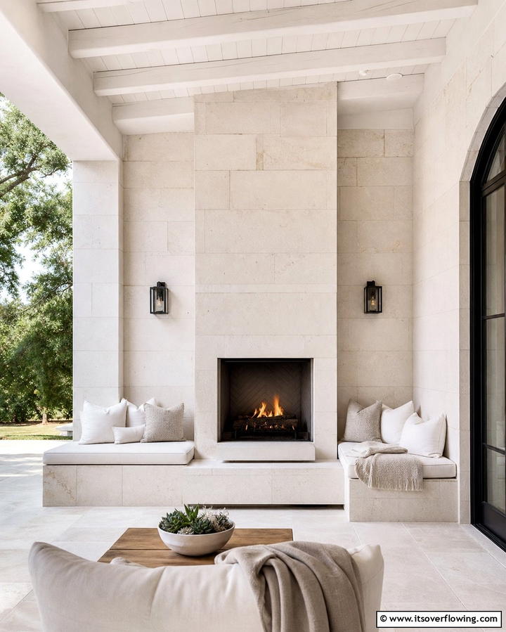 Fireplace with Built In Seating - 25 Porch Fireplace Ideas for Cozy Outdoor Evenings