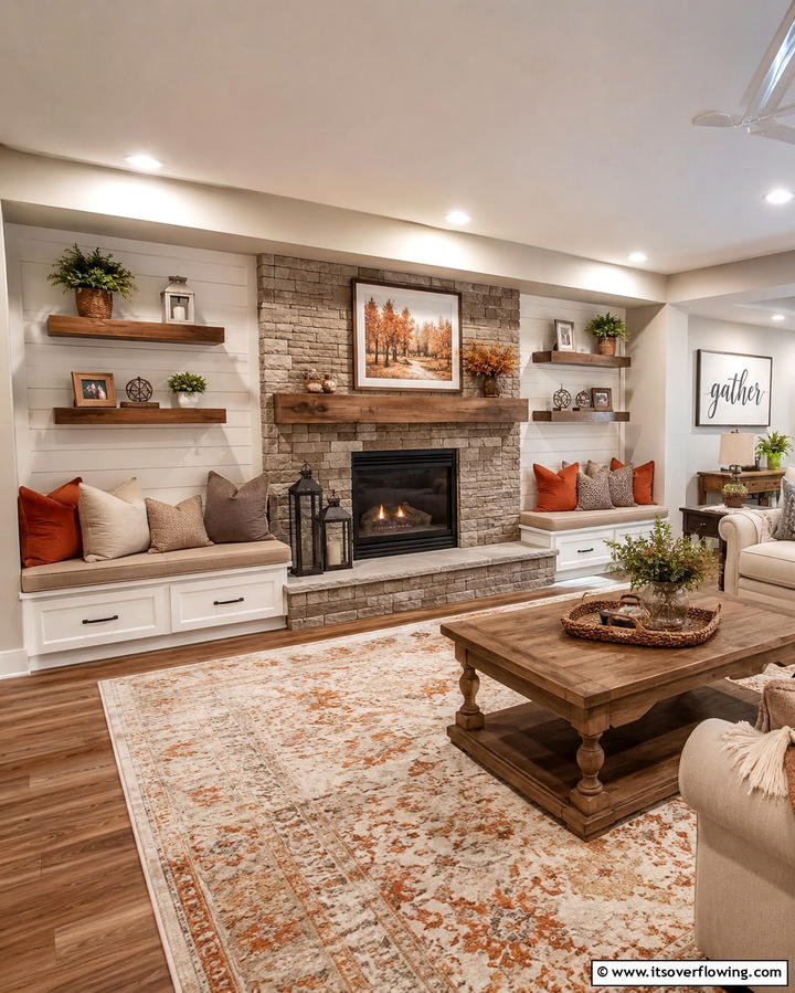 Fireplace with Built In Seating - 25 Cozy Basement Fireplace Ideas for Warm Gatherings
