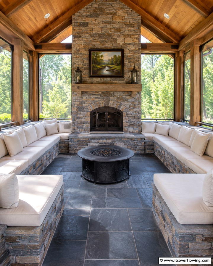 Fireplace with Built In SeatingExact - 25 Screened-in Porch With Fireplace Ideas for Cozy Evenings