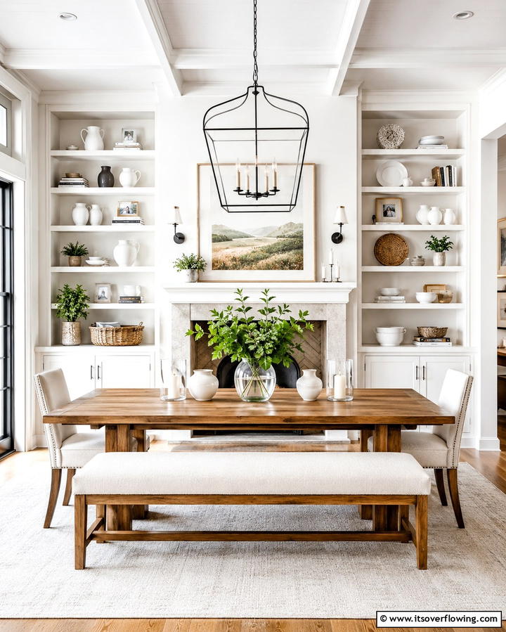 Fireplace with Built In Shelving for Added Storage - 25 Dining Room With Fireplace Ideas for Cozy Gatherings