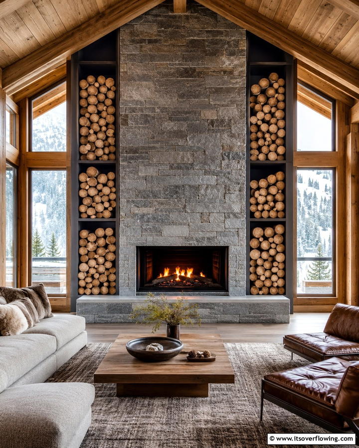Fireplace with Built In Wood Storage - 25 Rustic Fireplaces to Warm Up Your Living Space