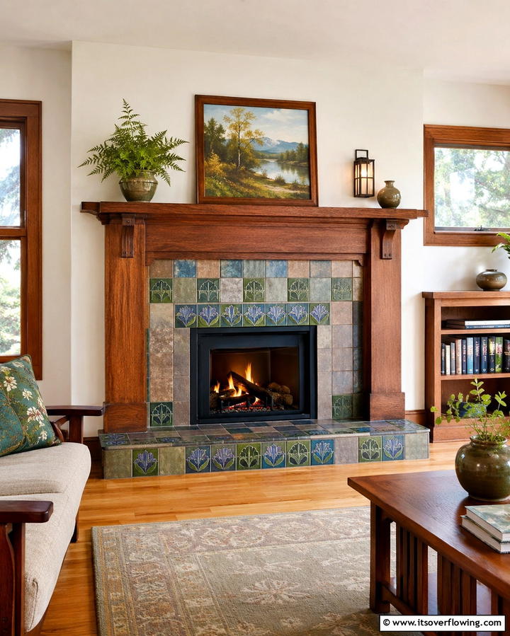 Fireplace with Craftsman Tile Insets - 25 Craftsman-style Fireplace Ideas- Classic & Elegant Designs