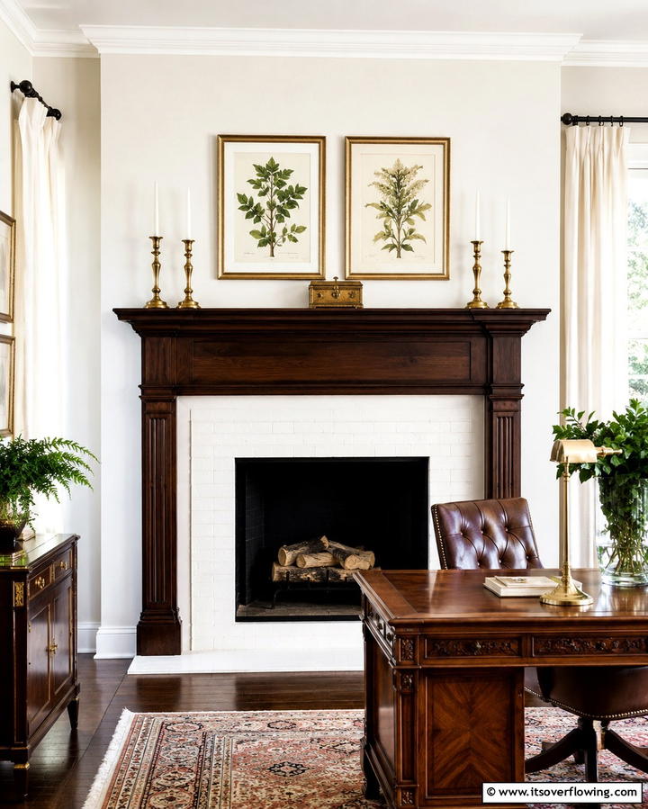 Fireplace with Mantel Display - 25 Home Office With Fireplace Ideas for Cozy Workspaces