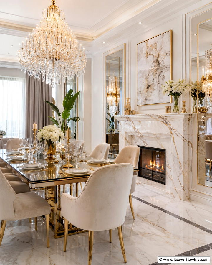 Fireplace with Marble Surround for Luxury - 25 Dining Room With Fireplace Ideas for Cozy Gatherings