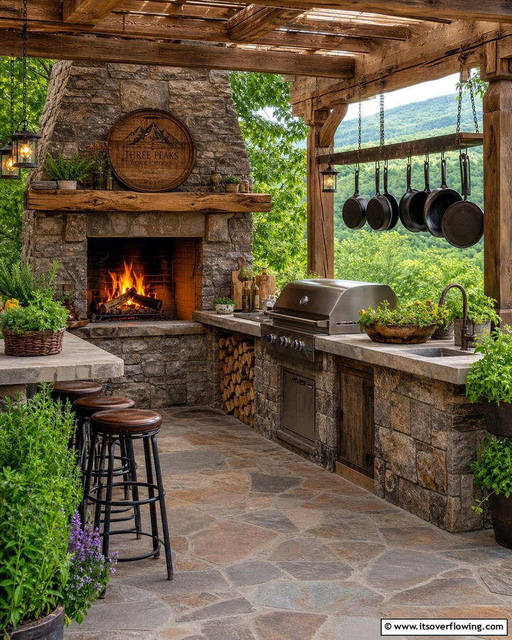 Fireplace with Outdoor Kitchen - 20 Rustic Outdoor Fireplace Ideas for Cozy Evenings