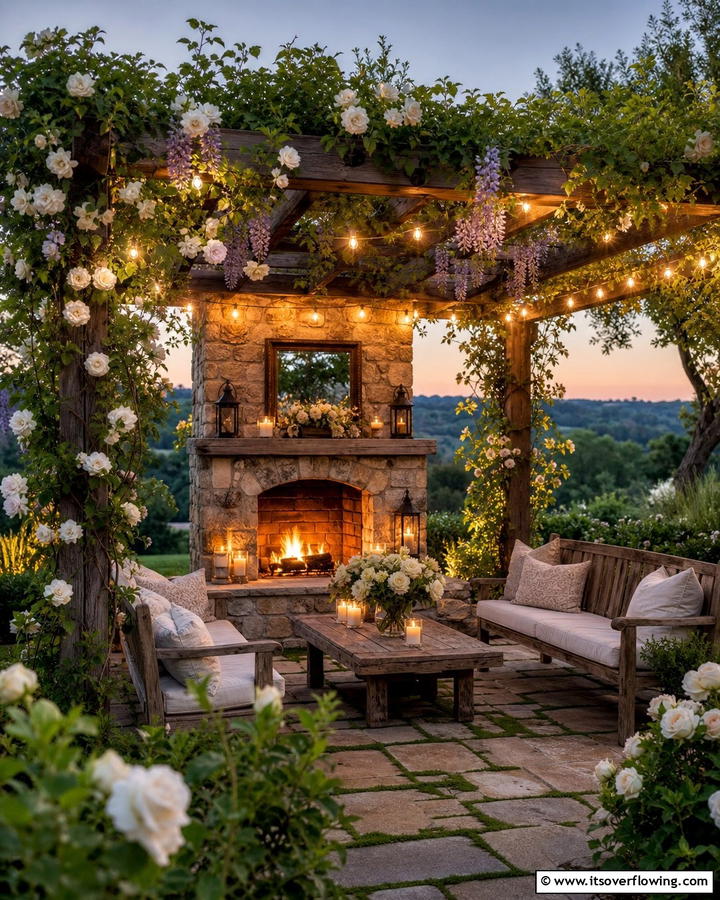 Fireplace with Pergola Overhead - 20 Rustic Outdoor Fireplace Ideas for Cozy Evenings