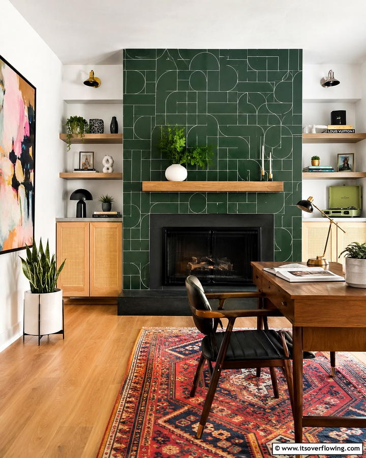 Fireplace with Surrounding Accent Wall - 25 Home Office With Fireplace Ideas for Cozy Workspaces