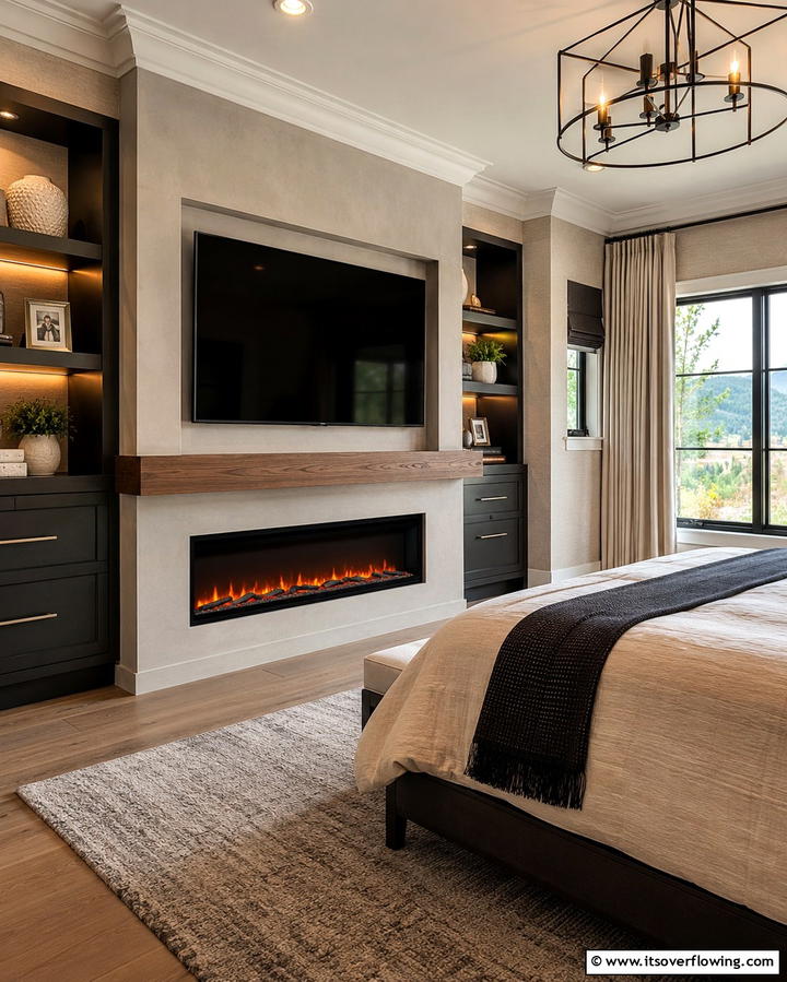 Fireplace with TV Integration - 30 Bedroom Fireplace Ideas for Cozy Warmth & Ambiance