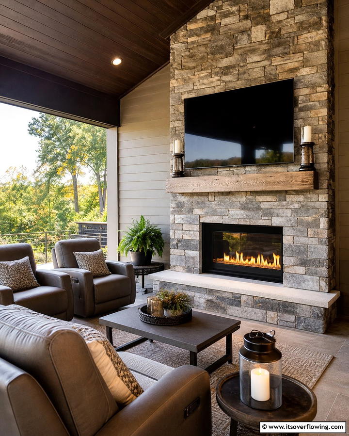 Fireplace with TV Mount Above - 25 Porch Fireplace Ideas for Cozy Outdoor Evenings