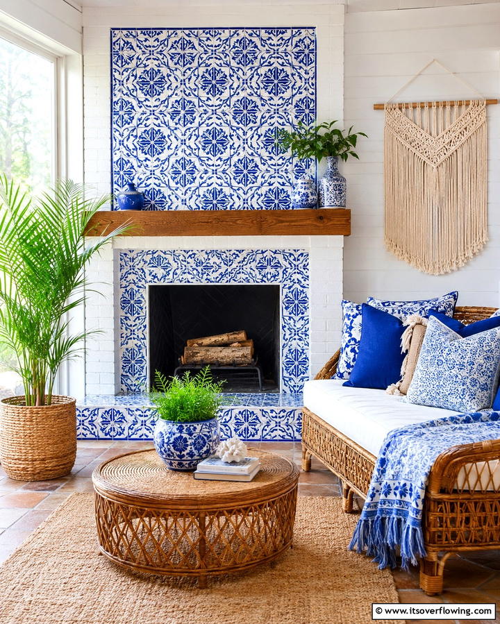 Fireplace with Tile Accents - 25 Sunroom With Fireplace Ideas for Cozy Gatherings