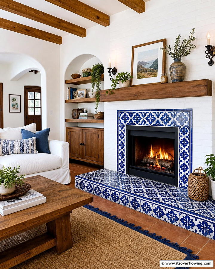 Fireplace with Tile Framed Hearth - 25 Spanish Style Fireplace Ideas for Cozy Living Spaces