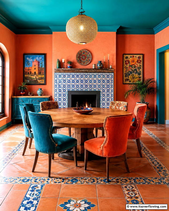 Fireplace with Tile Surround for a Personal Touch - 25 Dining Room With Fireplace Ideas for Cozy Gatherings