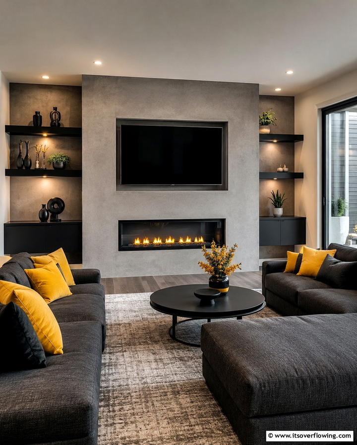 Fireplace with a Built In TV Above - 25 Cozy Living Room Fireplace Ideas for Warmth