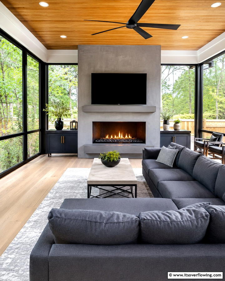 Fireplace with a TV Above - 25 Screened-in Porch With Fireplace Ideas for Cozy Evenings