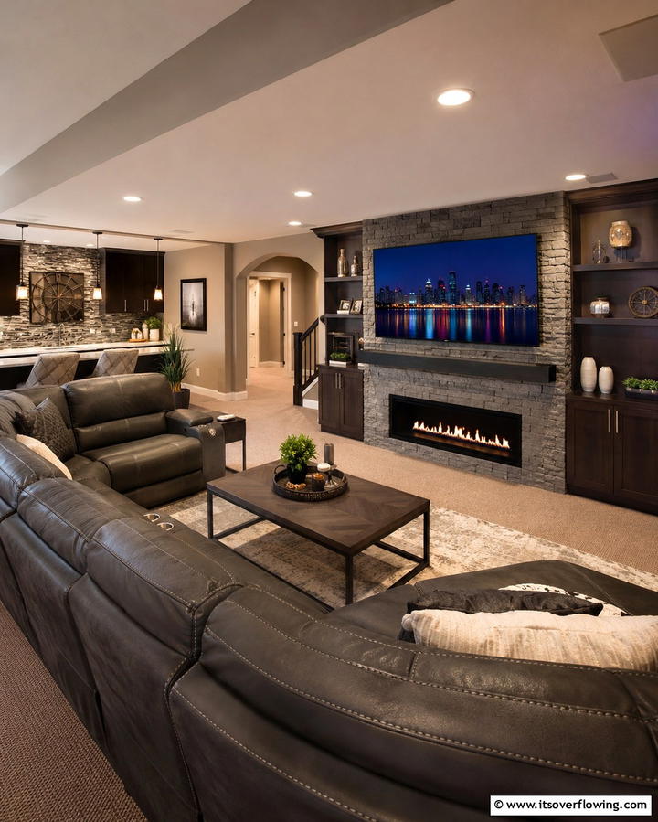 Fireplace with a TV Above - 25 Cozy Basement Fireplace Ideas for Warm Gatherings
