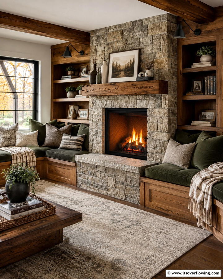 Fireplaces with Built In Seating Areas - 25 Rooms With Fireplaces and Vaulted Ceilings
