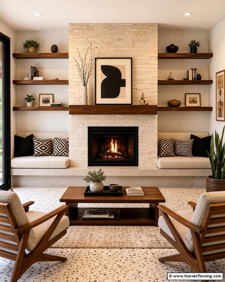 Fireplaces with Built In Seating - 20 Mid-century Modern Fireplace Ideas for a Retro Look