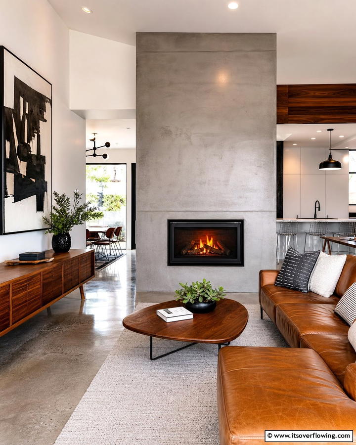 Fireplaces with Concrete Surrounds - 20 Mid-century Modern Fireplace Ideas for a Retro Look