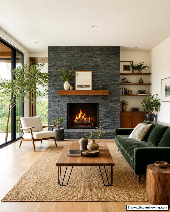 Fireplaces with Stone Cladding - 20 Mid-century Modern Fireplace Ideas for a Retro Look