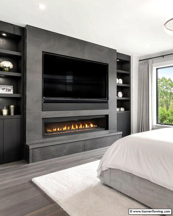 Fireplaces with TV Mounts Above - 30 Bedroom Fireplace Ideas for Cozy Warmth & Ambiance