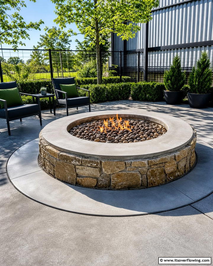 Flagstone Fire Pit with Concrete Border - 20 Flagstone Fire Pit Ideas for a Cozy Backyard