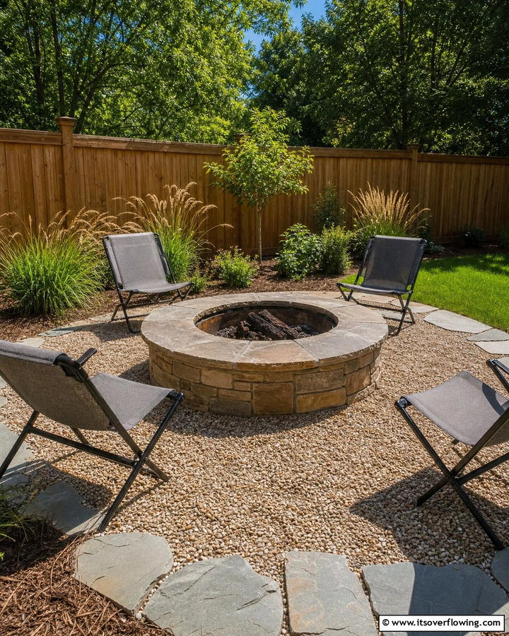Flagstone Fire Pit with Gravel Surround - 20 Flagstone Fire Pit Ideas for a Cozy Backyard