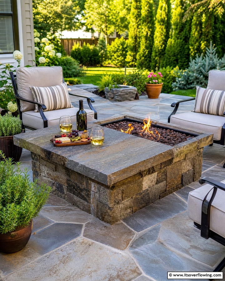 Flagstone Fire Pit with Multi Use Tabletop - 20 Flagstone Fire Pit Ideas for a Cozy Backyard