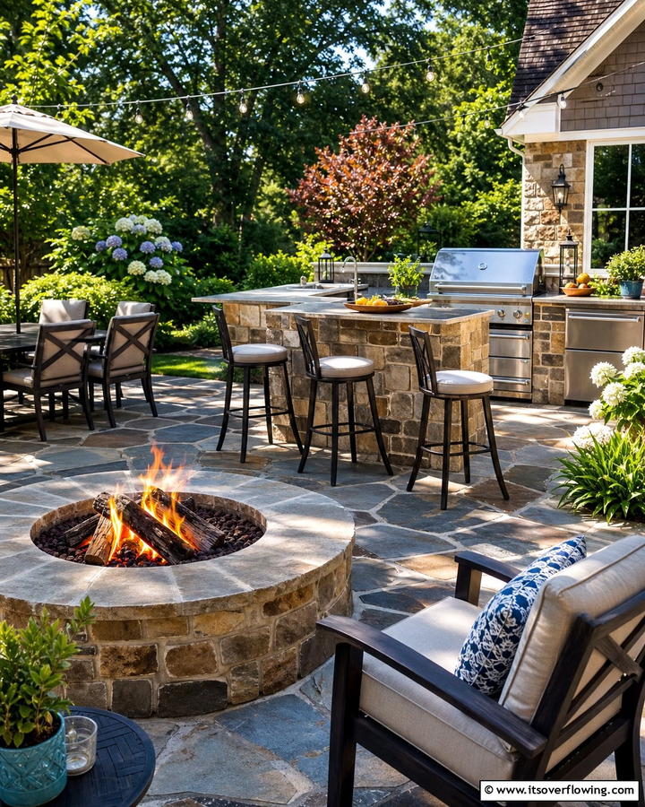 Flagstone Fire Pit with Outdoor Kitchen - 20 Flagstone Fire Pit Ideas for a Cozy Backyard