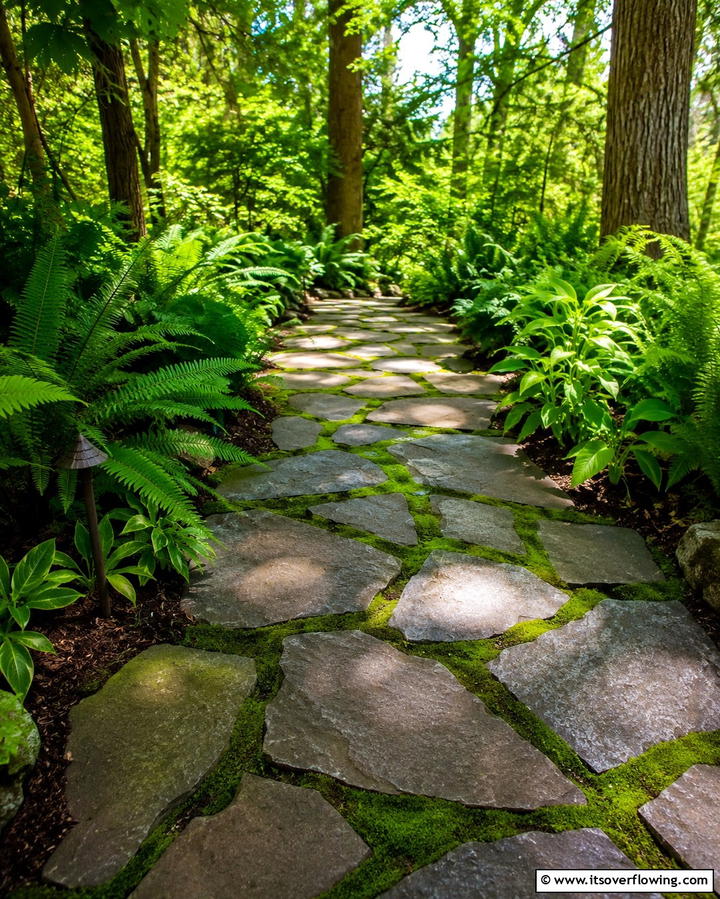 Flagstone Path with Moss Accents - 20 Stone Walkway Ideas to Enhance Your Garden
